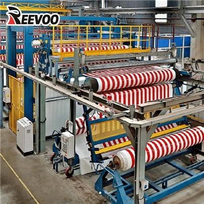 πλαστικοποιημένο PVC ριγέ υλικό τέντας μουσαμάς για σκίαστρο